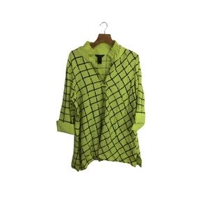 Ali Miles Womens Textured Windowpane Button Up Tunic Standing Wired Size XL